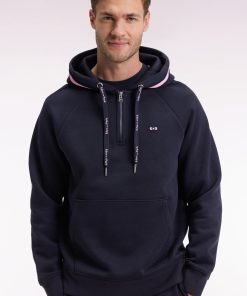 Eden Park Homme Men's Sweatshirt À Capuche En Molleton Coton Mélangé Marine Coupe Relaxed