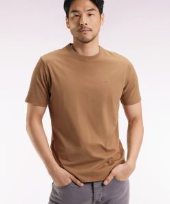 Eden Park Homme Men's T-shirt Manches Courtes À Col Rond En Coton Pima Camel