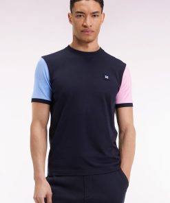 Eden Park Homme Men's T-shirt À Manches Courtes Contrastées En Coton Marine