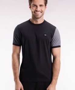 Eden Park Homme Men's T-shirt À Manches Courtes Contrastées En Coton Noir