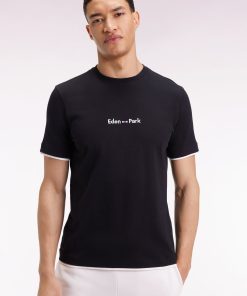 Homme Men's T-shirt À Manches Courtes Broderie Eden Park En Coton Noir