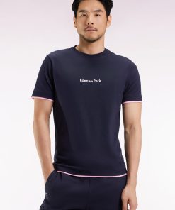 Homme Men's T-shirt À Manches Courtes Broderie Eden Park En Coton Marine