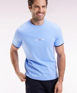 Homme Men's T-shirt À Manches Courtes Broderie Eden Park En Coton Ciel