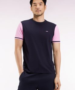 Eden Park Homme Men's T-shirt À Manches Courtes Bicolore En Coton Brodé Marine Et Rose
