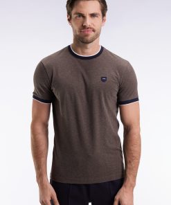 Eden Park Homme Men's T-shirt À Manches Courtes En Coton Stretch Marron Coupe Ajustée