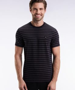 Eden Park Homme Men's T-shirt À Manches Courtes En Jersey De Coton Rayé Noir Et Gris