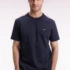 Eden Park Homme Men's T-shirt À Manches Courtes En Coton Marine Bande Épaules