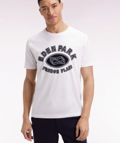 Eden Park Homme Men's T-shirt À Manches Courtes En Coton Blanc Impression Effet Velours