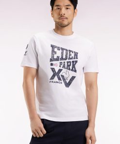 Eden Park Homme Men's T-shirt À Manches Courtes Blanc Sérigraphie Xv De France
