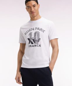 Eden Park Homme Men's T-shirt À Manches Courtes Blanc Sérigraphie Xv De France