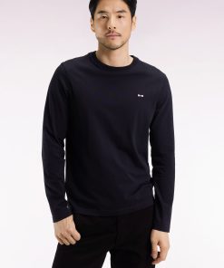 Eden Park Homme Men's T-shirt Col Rond À Manches Longues En Coton Noir