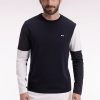 Eden Park Homme Men's T-shirt À Manches Longues En Coton Noir Colorblock Blanc Et Gris