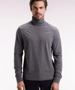 Eden Park Homme Men's T-shirt Col Roulé À Manches Longues En Coton Stretch Gris