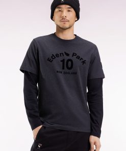 Eden Park Homme Men's T-shirt À Manches Longues En Coton Gris Effet Superposition