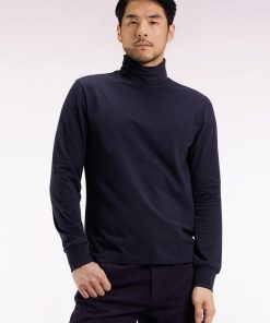 Eden Park Homme Men's T-shirt Col Roulé À Manches Longues En Coton Stretch Marine