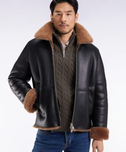 Eden Park Homme Men's Blouson En Peau Lainée Noir Col Marron