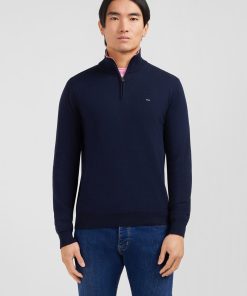 Eden Park Homme Men's Pull Bleu Marine À Col Camionneur En Coton