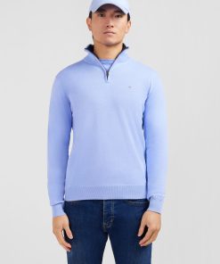Eden Park Homme Men's Pull Bleu À Col Camionneur En Coton