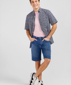 Eden Park Homme Men's Bermuda Bleu Foncé En Jean Effet Délavé