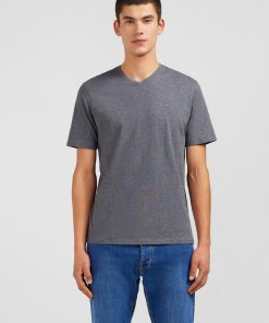 Eden Park Homme Men's T-shirt Gris Col V À Manches Courtes