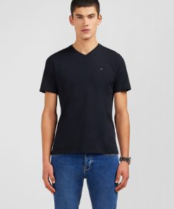 Eden Park Homme Men's T-shirt Noir Col V À Manches Courtes