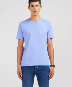 Eden Park Homme Men's T-shirt Bleu Col V À Manches Courtes