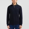 Eden Park Homme Men's Polo Manches Longues Noir En Coton Avec Col Contrasté