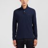 Eden Park Homme Men's Polo Manches Longues Bleu Marine Uni En Piqué De Coton Stretch