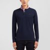Eden Park Homme Men's Polo Manches Longues Bleu Marine En Coton Avec Col Contrasté
