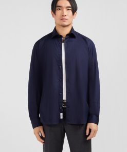Eden Park Homme Men's Chemise Bleu Marine Slim En Popeline Stretch