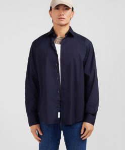 Eden Park Homme Men's Chemise Bleu Marine Regular En Popeline Stretch