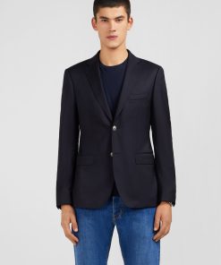 Eden Park Homme Men's Blazer Bleu Marine Slim Fit 100 % Laine
