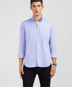 Eden Park Homme Men's Chemise Bleue Unie En Coton