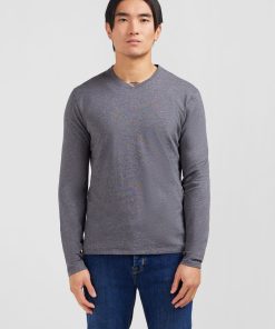 Eden Park Homme Men's T-shirt Gris Col V À Manches Longues
