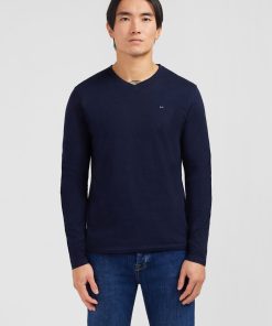 Eden Park Homme Men's T-shirt Bleu Marine Col V À Manches Longues