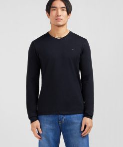 Eden Park Homme Men's T-shirt Noir Col V À Manches Longues