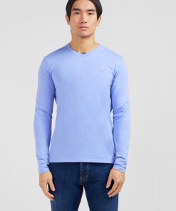 Eden Park Homme Men's T-shirt Bleu Col V À Manches Longues