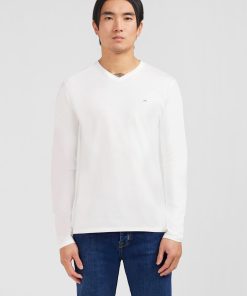 Eden Park Homme Men's T-shirt Blanc Col V À Manches Longues