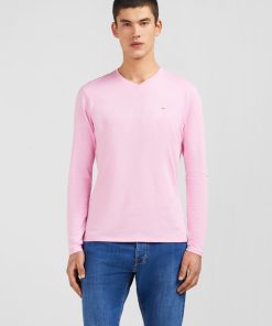 Eden Park Homme Men's T-shirt Rose Col V À Manches Longues