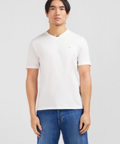 Eden Park Homme Men's T-shirt Blanc Col V À Manches Courtes
