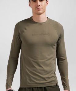Eden Park Homme Men's T-shirt De Sport Manches Longues À Détails Cerclés Kaki