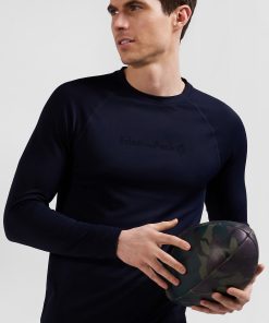 Eden Park Homme Men's T-shirt De Sport Manches Longues À Détails Cerclés Bleu Marine