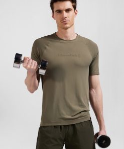 Eden Park Homme Men's T-shirt De Sport Manches Courtes À Détails Cerclés Kaki