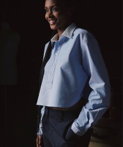 Eden Park Femme Men's Chemisier Cropped Unie En Coton Ciel Pap'atelier